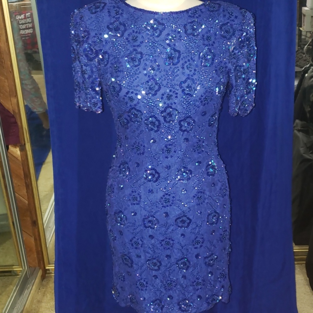 Royal Blue sequin & bead medium dress